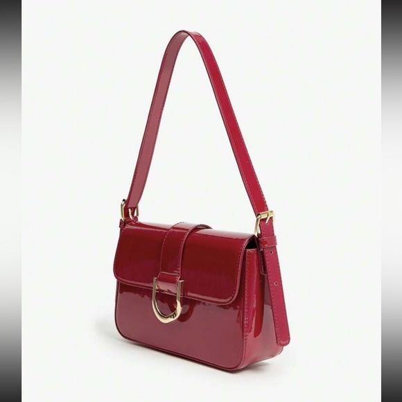 Burgundy / maroon / dark red / wine color adjustable patent gold buckle bag - Picture 11 of 15